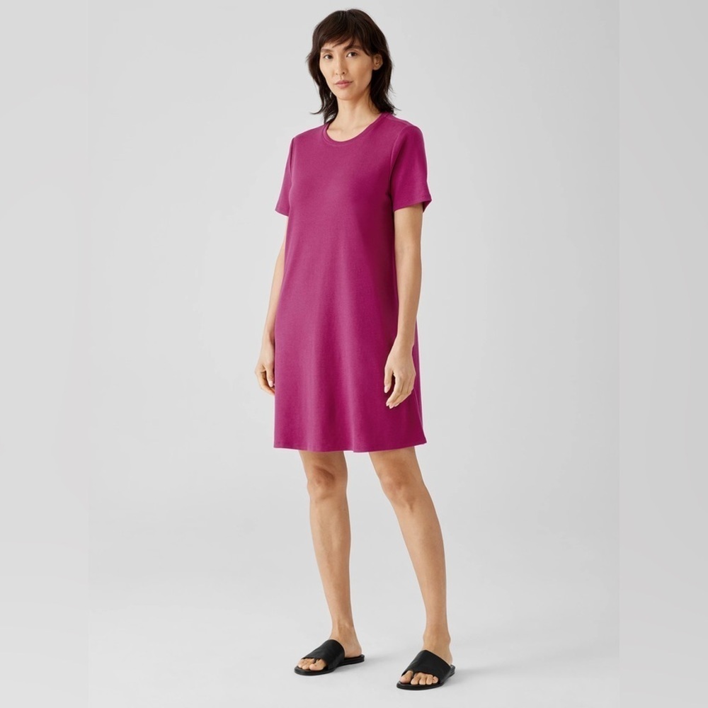 Eileen Fisher Organic Cotton Interlock Crew Neck Dress Women’s Size XS